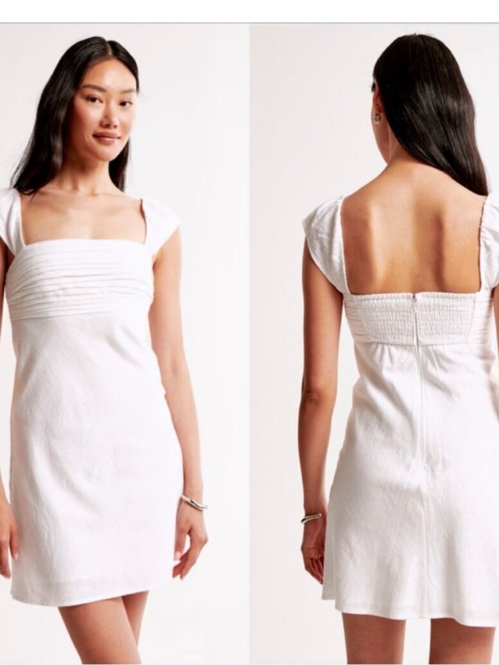 Abercrombie & Fitch A&F Emerson Cap Sleeve Mini Dress Linen White Medium Tall
